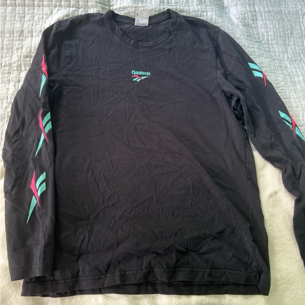 Reebok Black and Blue Long Sleeve Tee with Distinctive Design